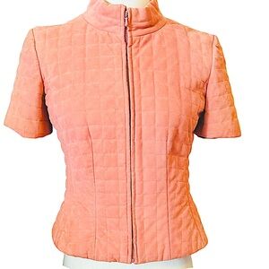 CHANEL peach quilted ss zip up jacket sz38 $699